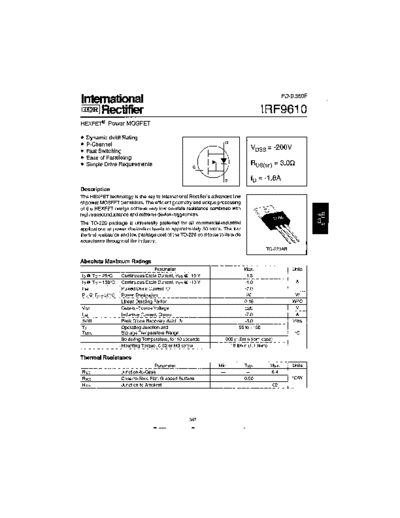 International Rectifier irf9610  . Electronic Components Datasheets Active components Transistors International Rectifier irf9610.pdf