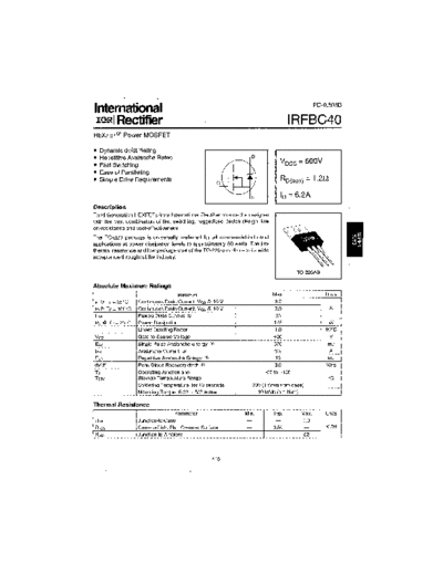 International Rectifier irfbc40  . Electronic Components Datasheets Active components Transistors International Rectifier irfbc40.pdf