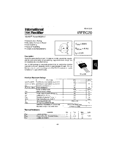 International Rectifier irfbc20  . Electronic Components Datasheets Active components Transistors International Rectifier irfbc20.pdf