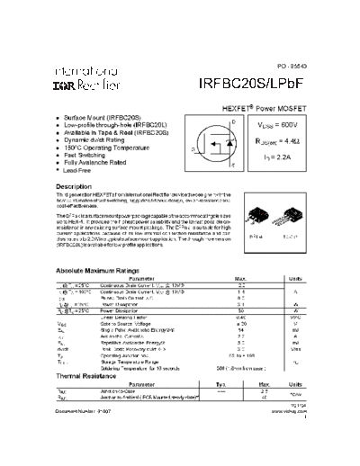 International Rectifier irfbc20s-l  . Electronic Components Datasheets Active components Transistors International Rectifier irfbc20s-l.pdf