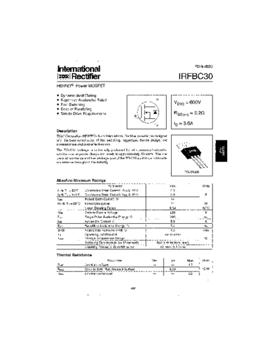 International Rectifier irfbc30  . Electronic Components Datasheets Active components Transistors International Rectifier irfbc30.pdf