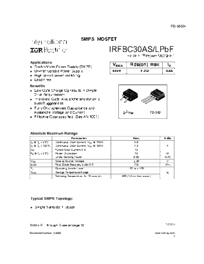 International Rectifier irfbc30as-l  . Electronic Components Datasheets Active components Transistors International Rectifier irfbc30as-l.pdf