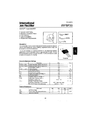 International Rectifier irfbf20  . Electronic Components Datasheets Active components Transistors International Rectifier irfbf20.pdf