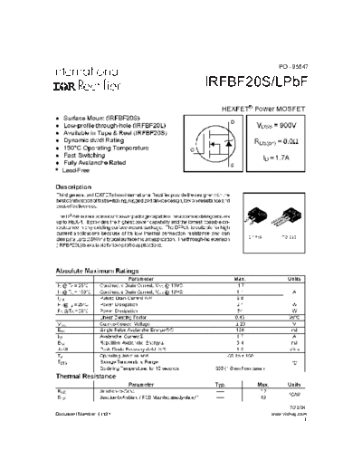 International Rectifier irfbf20s-l  . Electronic Components Datasheets Active components Transistors International Rectifier irfbf20s-l.pdf