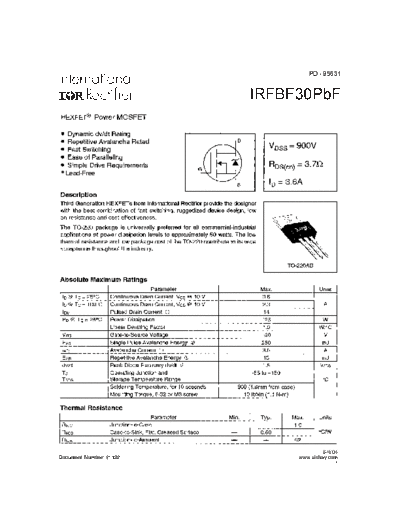 International Rectifier irfbf30pbf  . Electronic Components Datasheets Active components Transistors International Rectifier irfbf30pbf.pdf
