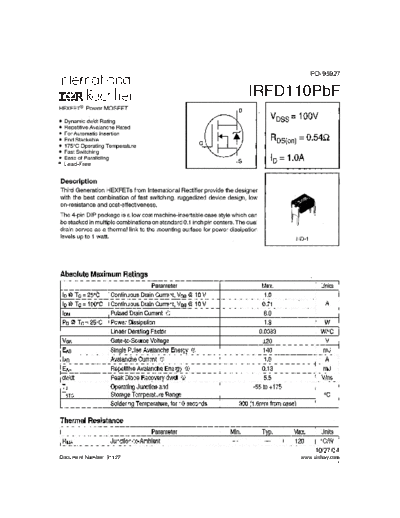 International Rectifier irfd110pbf  . Electronic Components Datasheets Active components Transistors International Rectifier irfd110pbf.pdf