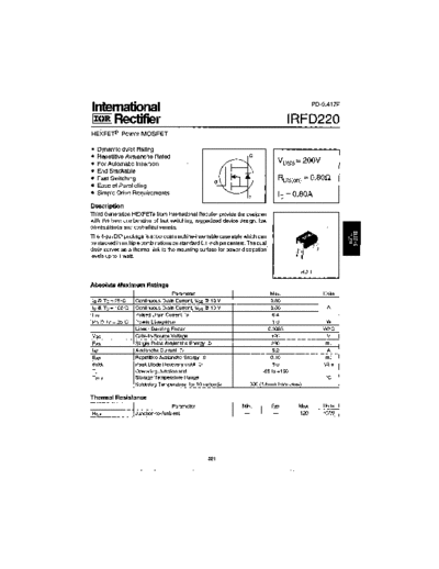 International Rectifier irfd220  . Electronic Components Datasheets Active components Transistors International Rectifier irfd220.pdf