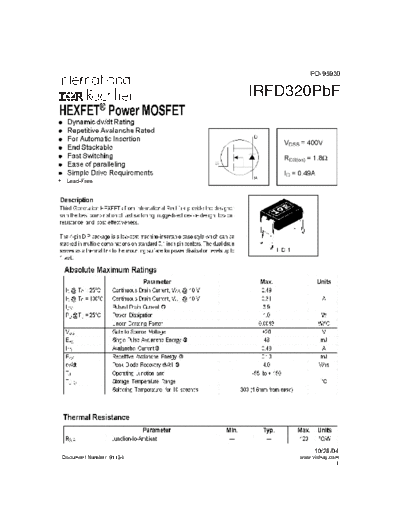 International Rectifier irfd320pbf  . Electronic Components Datasheets Active components Transistors International Rectifier irfd320pbf.pdf