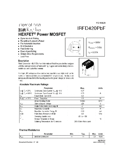 International Rectifier irfd420  . Electronic Components Datasheets Active components Transistors International Rectifier irfd420.pdf