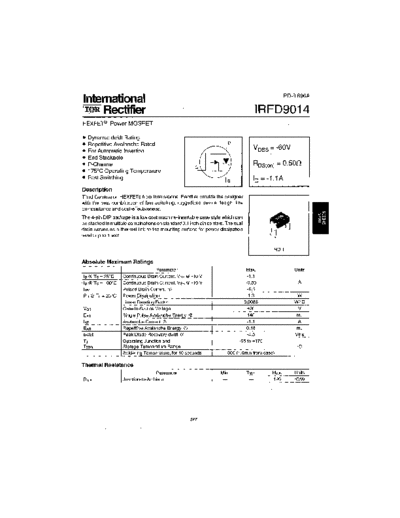 International Rectifier irfd9014  . Electronic Components Datasheets Active components Transistors International Rectifier irfd9014.pdf