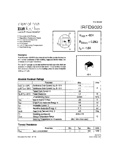 International Rectifier irfd9020  . Electronic Components Datasheets Active components Transistors International Rectifier irfd9020.pdf