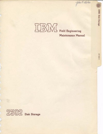 IBM 227-5864-3 FE Maintenance 2302 Disk Storage  IBM 1410 CE_Instruction_Reference_Maintenance 1302_and_2302_Disk_Storage 227-5864-3_FE_Maintenance_2302_Disk_Storage.pdf