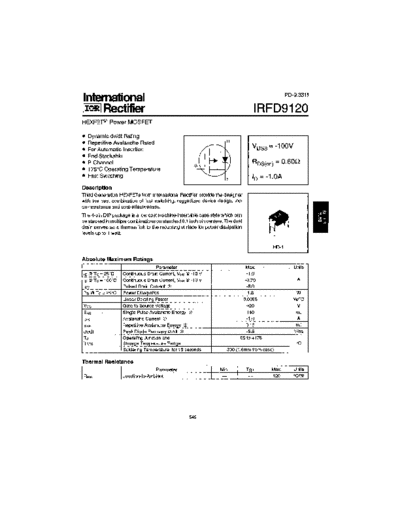 International Rectifier irfd9120  . Electronic Components Datasheets Active components Transistors International Rectifier irfd9120.pdf