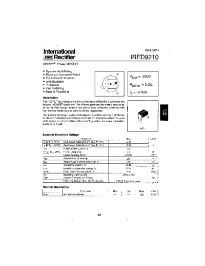 International Rectifier irfd9210  . Electronic Components Datasheets Active components Transistors International Rectifier irfd9210.pdf