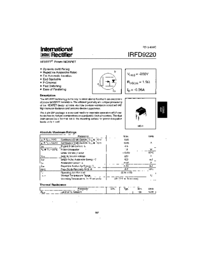 International Rectifier irfd9220  . Electronic Components Datasheets Active components Transistors International Rectifier irfd9220.pdf