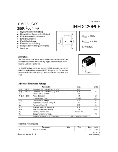 International Rectifier irfdc20  . Electronic Components Datasheets Active components Transistors International Rectifier irfdc20.pdf