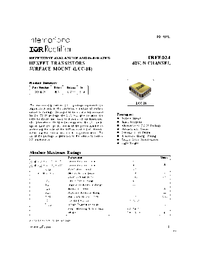International Rectifier irfe024  . Electronic Components Datasheets Active components Transistors International Rectifier irfe024.pdf