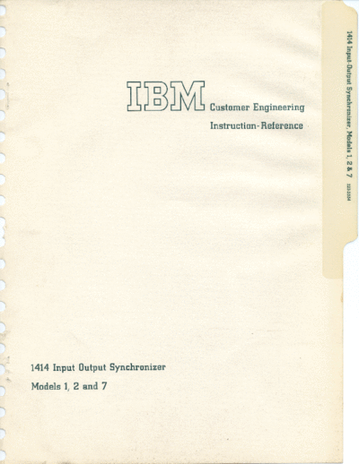 IBM 223-2554 CE Instruction 1414 Models 1 2 and 7  IBM 1410 CE_Instruction_Reference_Maintenance 1414_IO_Synchronizer 223-2554_CE_Instruction_1414_Models_1_2_and_7.pdf