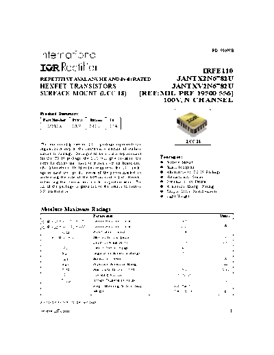 International Rectifier irfe110  . Electronic Components Datasheets Active components Transistors International Rectifier irfe110.pdf