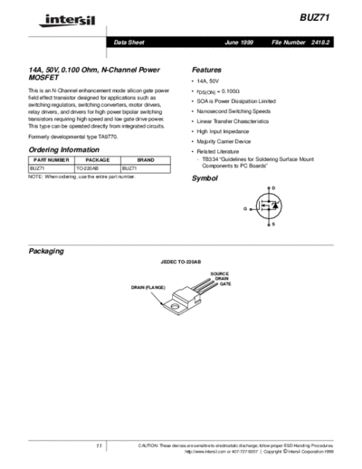 Intersil buz71  . Electronic Components Datasheets Active components Transistors Intersil buz71.pdf