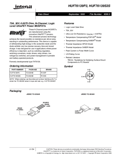 Intersil huf76139  . Electronic Components Datasheets Active components Transistors Intersil huf76139.pdf
