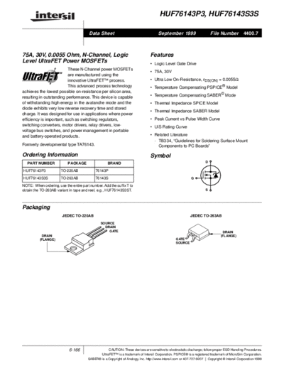 Intersil huf76143  . Electronic Components Datasheets Active components Transistors Intersil huf76143.pdf
