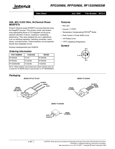 Intersil rfp50n06  . Electronic Components Datasheets Active components Transistors Intersil rfp50n06.pdf