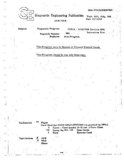 IBM CC01A 1410 Limited CPU Instruction Test  IBM 1410 diagnostics DIAGV100 CC01A_1410_Limited_CPU_Instruction_Test.pdf