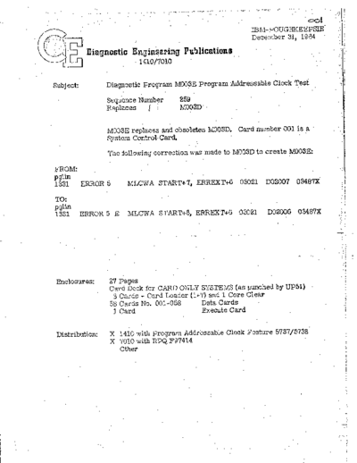 IBM m003e 1410 Program Addressable Clock Test  IBM 1410 diagnostics DIAGV100 m003e_1410_Program_Addressable_Clock_Test.pdf