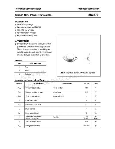 Inchange Semiconductor 2n3773  . Electronic Components Datasheets Active components Transistors Inchange Semiconductor 2n3773.pdf