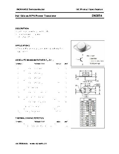 Inchange Semiconductor 2n3054  . Electronic Components Datasheets Active components Transistors Inchange Semiconductor 2n3054.pdf