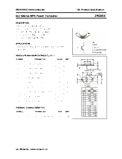 Inchange Semiconductor 2n3055  . Electronic Components Datasheets Active components Transistors Inchange Semiconductor 2n3055.pdf