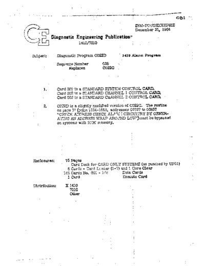IBM C022D 1410 Alarm Program  IBM 1410 diagnostics DIAGV200 C022D_1410_Alarm_Program.PDF