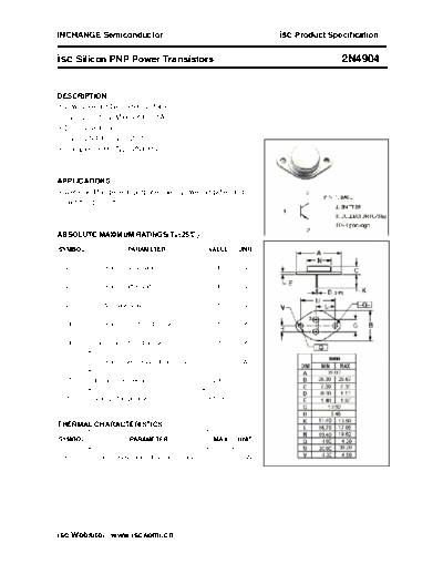 Inchange Semiconductor 2n4904  . Electronic Components Datasheets Active components Transistors Inchange Semiconductor 2n4904.pdf