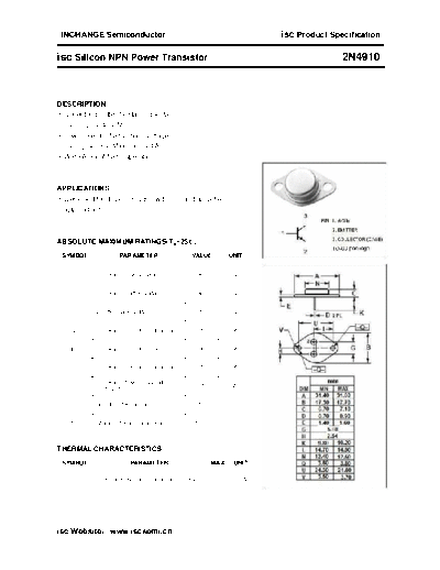 Inchange Semiconductor 2n4910  . Electronic Components Datasheets Active components Transistors Inchange Semiconductor 2n4910.pdf