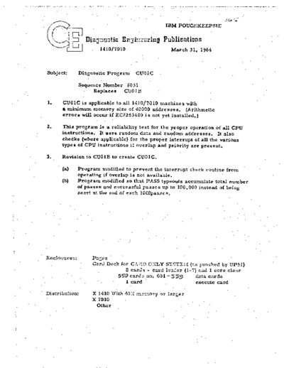 IBM CU01C 7010 1410 40K Reliability  IBM 1410 diagnostics DIAGV201 CU01C_7010_1410_40K_Reliability.PDF