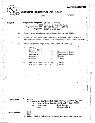 IBM CS41B-CS42B 1410 Memory Reliability  IBM 1410 diagnostics DIAGV202-K2 CS41B-CS42B_1410_Memory_Reliability.pdf