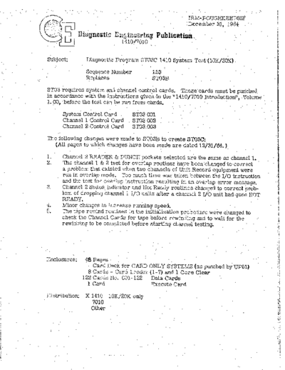 IBM ST03C 1410 System Test 10K 20K  IBM 1410 diagnostics DIAGV301 ST03C_1410_System_Test_10K_20K.PDF