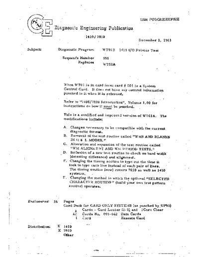 IBM WT01B 1410 7010 1415 Console IO Printer Test  IBM 1410 diagnostics DIAGV500 WT01B_1410_7010_1415_Console_IO_Printer_Test.PDF