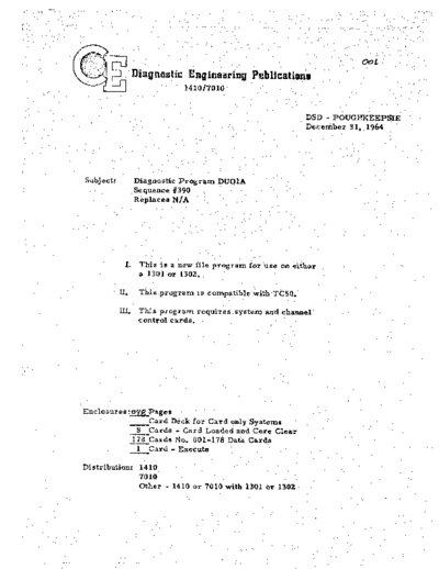IBM DU01A 1410 7010 1302-1302 Surface Reinitialize and Flag Log Utility  IBM 1410 diagnostics DIAGV600 DU01A_1410_7010_1302-1302_Surface_Reinitialize_and_Flag_Log_Utility.PDF