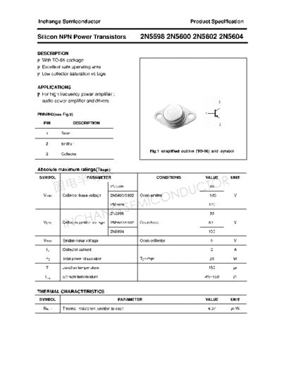 Inchange Semiconductor 2n5598 2n5600 2n5602 2n5604  . Electronic Components Datasheets Active components Transistors Inchange Semiconductor 2n5598_2n5600_2n5602_2n5604.pdf