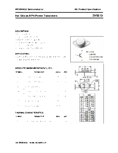 . Electronic Components Datasheets 2n5610  . Electronic Components Datasheets Active components Transistors Inchange Semiconductor 2n5610.pdf