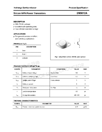 Inchange Semiconductor 2n5612a  . Electronic Components Datasheets Active components Transistors Inchange Semiconductor 2n5612a.pdf