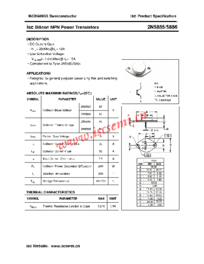 Inchange Semiconductor 2n5885 2n5886  . Electronic Components Datasheets Active components Transistors Inchange Semiconductor 2n5885_2n5886.pdf