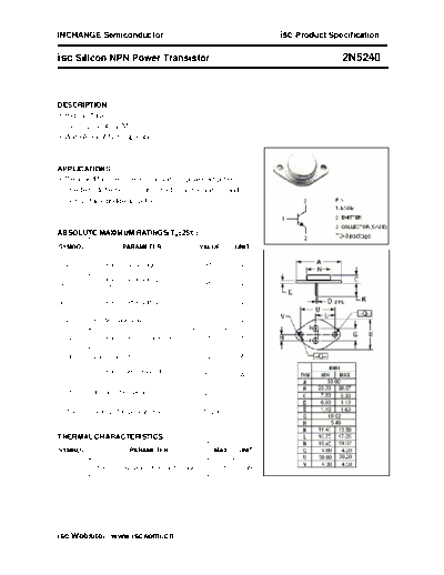 Inchange Semiconductor 2n5240  . Electronic Components Datasheets Active components Transistors Inchange Semiconductor 2n5240.pdf