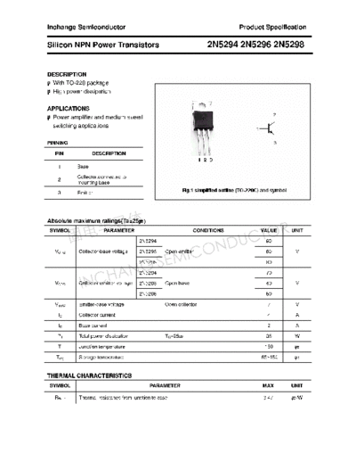 Inchange Semiconductor 2n5294 2n5296 2n5298  . Electronic Components Datasheets Active components Transistors Inchange Semiconductor 2n5294_2n5296_2n5298.pdf