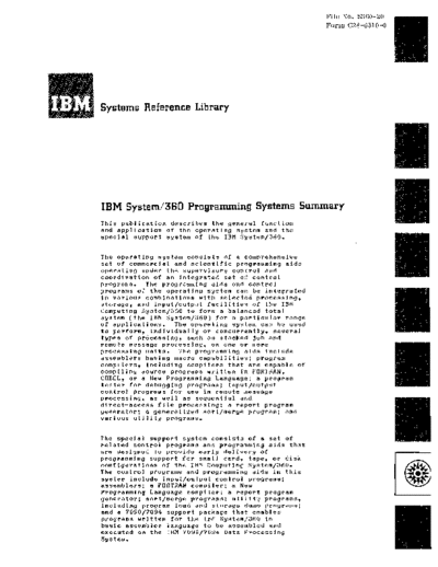 IBM C28-6510-0 360 Programming System Summary 1964  IBM 360 os R01-08 C28-6510-0_360_Programming_System_Summary_1964.pdf