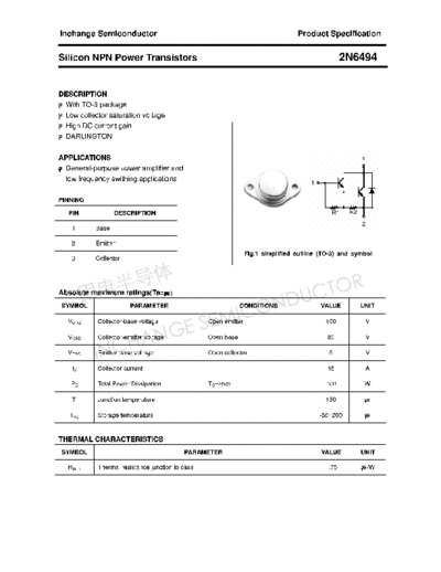 Inchange Semiconductor 2n6494  . Electronic Components Datasheets Active components Transistors Inchange Semiconductor 2n6494.pdf
