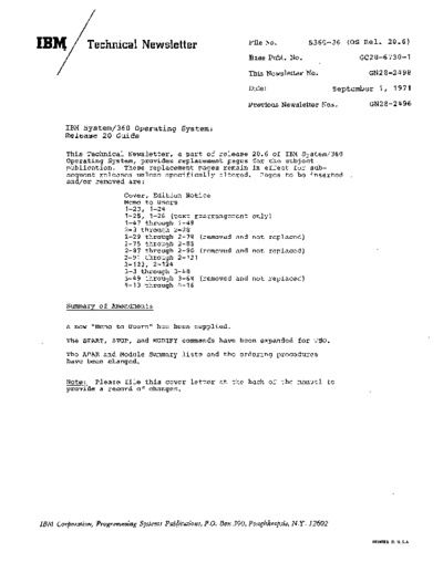 IBM GC28-6730-1 OS Release 20.6 Update Sep71  IBM 360 os R19_Jun70 GC28-6730-1_OS_Release_20.6_Update_Sep71.pdf