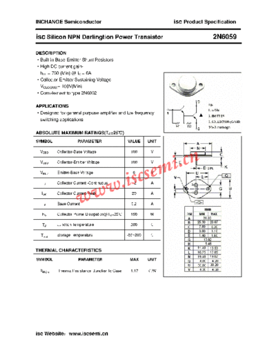 Inchange Semiconductor 2n6059  . Electronic Components Datasheets Active components Transistors Inchange Semiconductor 2n6059.pdf
